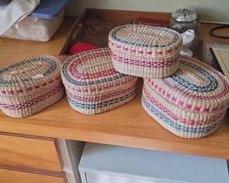 Oval Woven Storage Baskets with Lids