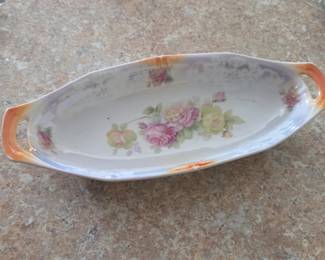 Handpainted Roses Celery Dish Germany Lusterware