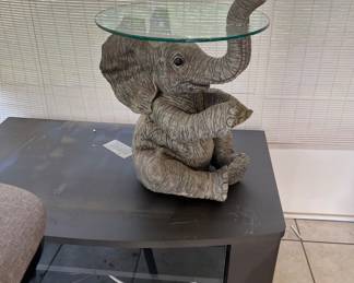 Elephant end table with glass