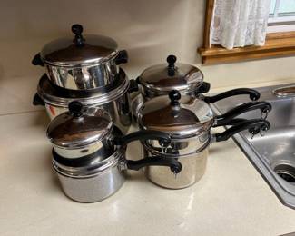 Farberware VTG 10 Piece Cooking Set Alum Clad SS Pots Pans 