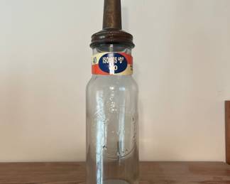 Original 1930s standard oil, clear glass oil bottle