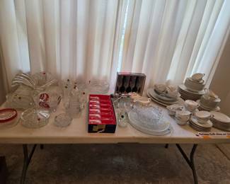 Crystal pieces and China dishes