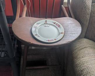 *Antique Wood High Chair with Baby Plate