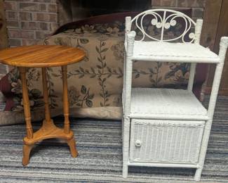 *Wicker cabinet & Round Side Table/Plant Stand 