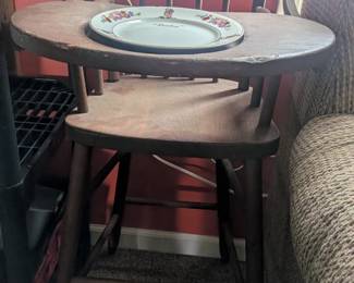 *Antique Wood High Chair with Baby Plate