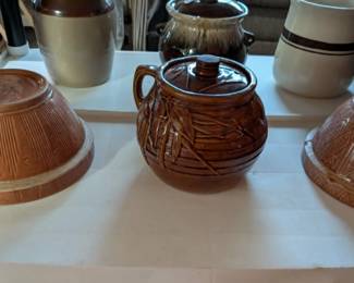 2 Crock Bowls 1 Bean Pot 