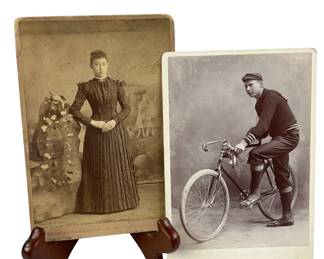 Antique Photos Cards Man Bicycle