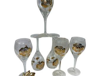 Bohemian Gold Foil Rose Wine Glass