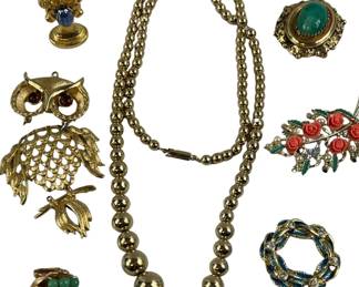 Trifari Gold Bead Necklace Brooches