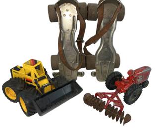 Strap On Roller Skates + Diecast Tractor