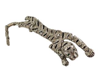 Articulated Silver Tiger Cat Creeping Brooch