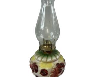 Hand Painted Milk Glass Oil Lamp