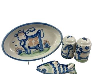 MA Hadley Pottery Cow Fish Hand Painted