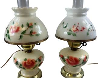 Hand Painted Floral Boudoir Lamps