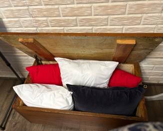 Vintage wooden chest/Decoritive Throw pillows( not sold together)