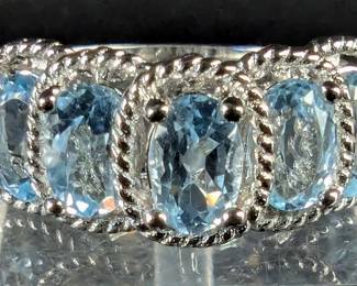 Sterling Silver And Aquamarine Multi-Gemstone Ring, Size 8