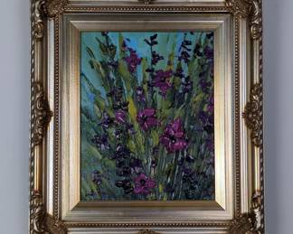 Tricia Courtney 1998 Original Floral Painting, Framed 15" x 13"