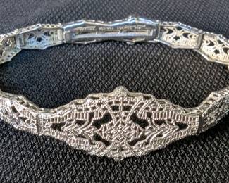 Vintage Esemco 14KWG Art Deco Filigree Slide Bracelet, Circa 1930's, Pat.No. 1801963
