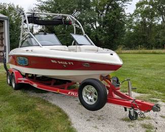 2003 Tige 20V Riders Edition 20' Open Bow Boat, Model 0M314155, 315HP, Hours Read 102, Seller States Hours Closer To 990, With 2003 Prestige Tandem-Axle Trailer