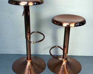 Copper Tone Adjustable Height Barstools Qty 2, 24"-31" x 14" 