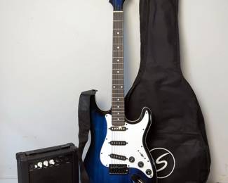 BCP Electric Guitar With Soft Case, 10 Watt Guitar Amp, And Amazon Basics Guitar Stand, Total Qty 4 