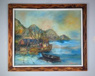 Gomes Original Oil Painting 1971, Framed And Matted, 27.5" x 32.25" 