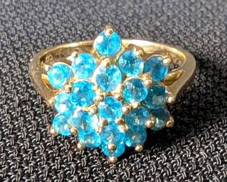 Neon Apatite Cluster Flower 14K Gold Ring, With Makers Mark, Sz 7