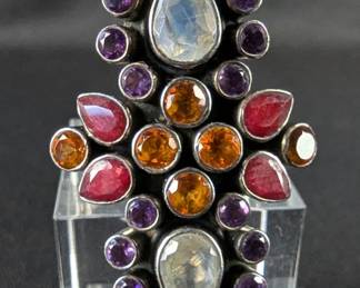 Nicky Butler Limited Edition Sterling Silver, Moonstone, Amethyst, Ruby, And Citrine Gemstone Ring, #272/1500 Artist Marked "NB", Size 8