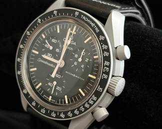 Omega X Swatch Moonswatch Ref. SO33M100 'Mission To The Moon' 42mm Quartz Men's Chronograph Watch, Bioceramic Case, With Original Box, Papers, And Hang Tag