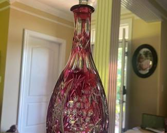 Ruby red cut to clear vintage decanter