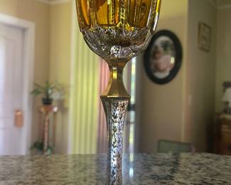 Vintage Moser Gold Cabochon Paneled wine Glass
