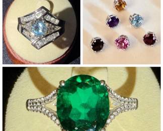 315  Sterling Silver Emerald Green Cocktail Ring Gemstone Ring Set with 7 Interchangeable Stones