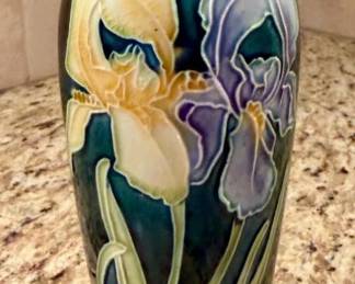 201  Small Art Nouveau Style Relief Iris Pottery Vase