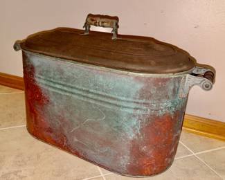 339  Gorgeous Patina Vintage Copper Wash Boiler  Rustic Farmhouse Treasure