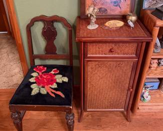Antique chair with gorgeous red rose cushion 