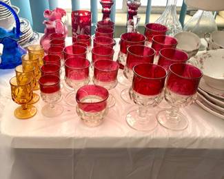 Vintage Tiffin Kings Crown Thumbprint Cranberry glassware