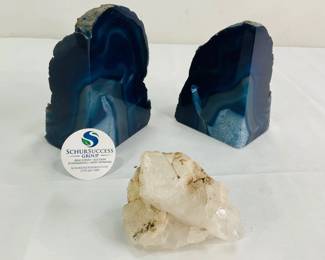 Blue Geode Bookends & A Crystal
