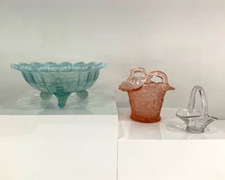 Antique Northwood 'Klondyke' Berry Bowl, Vintage Dugan Glass Basket & More