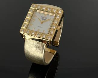 Maggie Sweet Gold Tone eand Rhinestone Cuff Watch