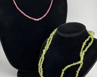 Pink Tourmaline and Peridot Chip Necklaces