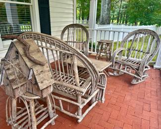 several bentwood or twig pieces of furniture 