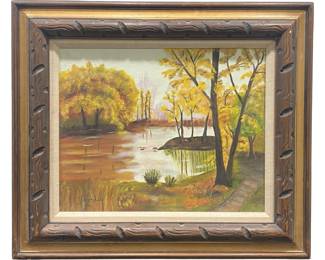 P. Mase Signed Oil on Canvas Pond Landscape