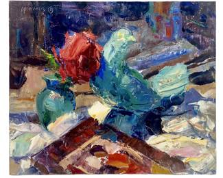 Signed Still Life with Pigeon—Oil on Board