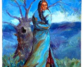 Signed Nadine Leo Native American Oil on Canvas