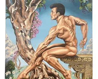 Signed A. Carus Nude Muscular Male Acrylic