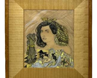 Signed Genia Minache Surrealist Mixed Media
