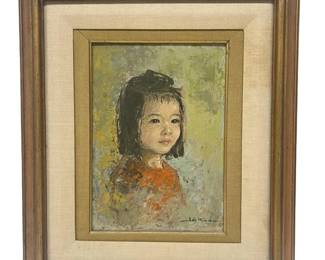 Signed Le Minh Impressionist Portrait Oil on