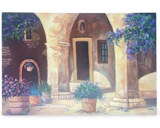 Signed Zuest Mediterranean Courtyard Oil on Canvas