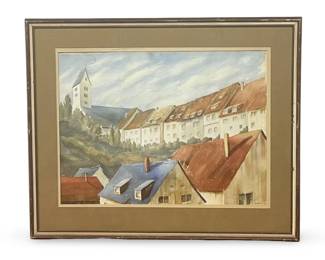 Signed E. Hamlin Townscape Watercolor on Paper