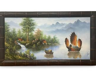 Signed Joe Chinese Junk Boat Acrylic on Canvas